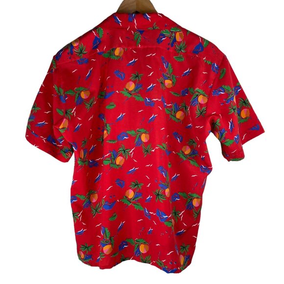 Vintage 90s Tropical Button Down Shirt Short Sleeve Collared Red Size Medium Tik - Picture 2 of 4